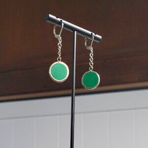 Green Dangle Antique Silver/Bronze Chain Earrings